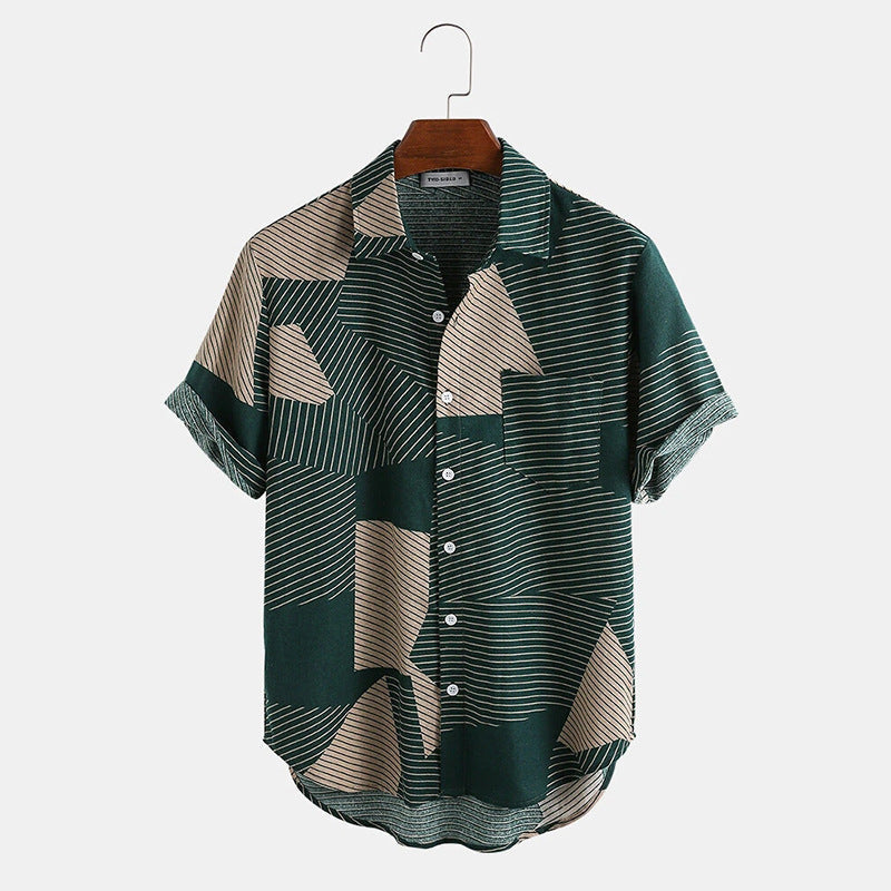 Men's striped color block short sleeve shirt