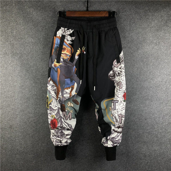 Men's Slim Harem Pants Trendy Printed Drawstring