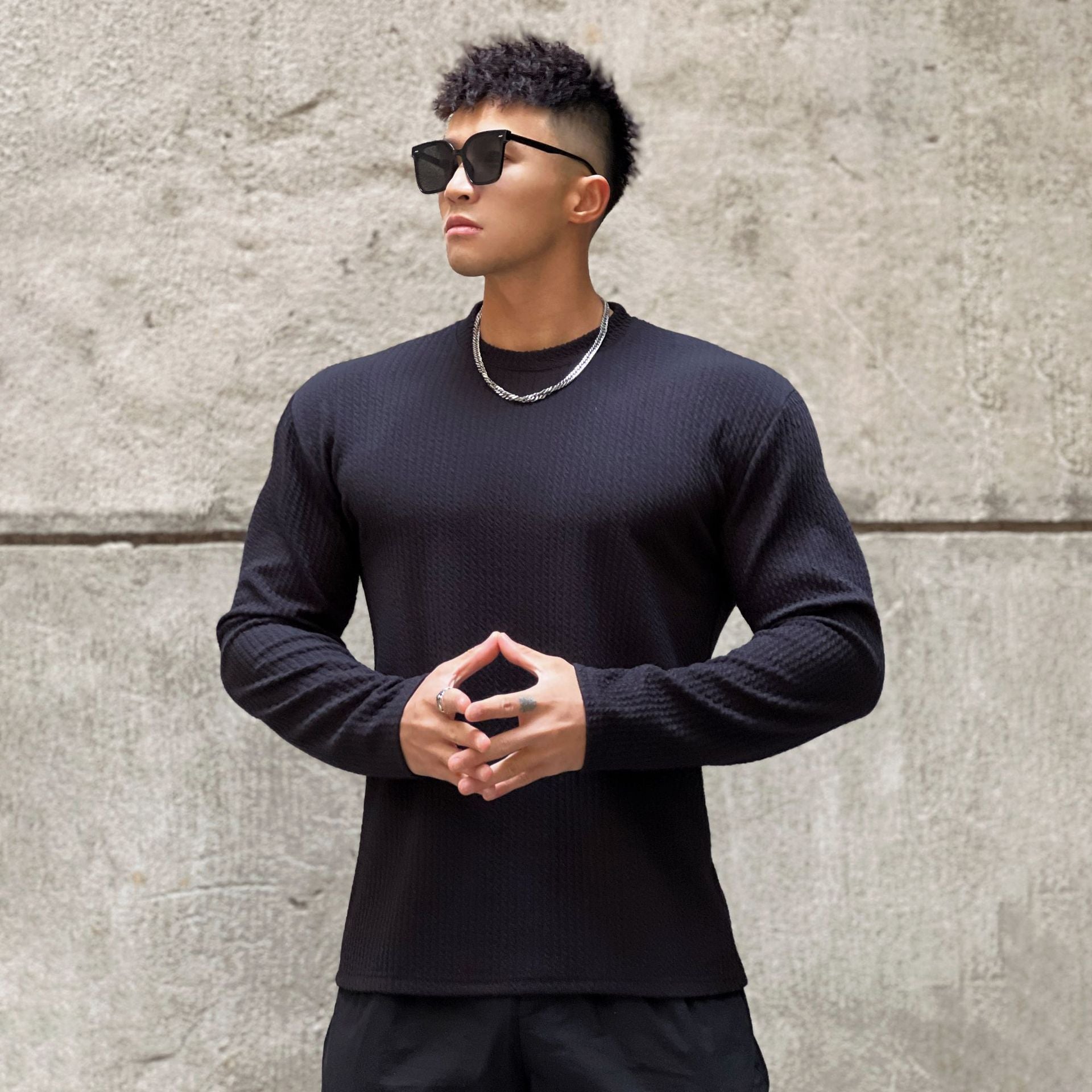 Men's Round Neck Pullover Long Sleeve Bottoming Shirt