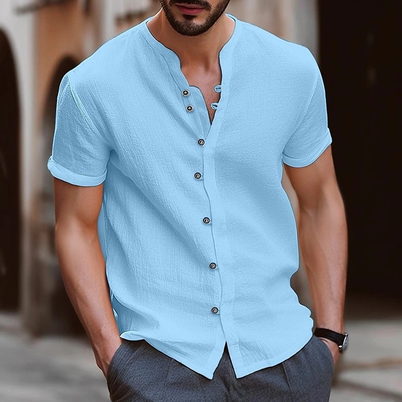 Men's Retro Cotton And Linen Casual Button Short Sleeves shirt