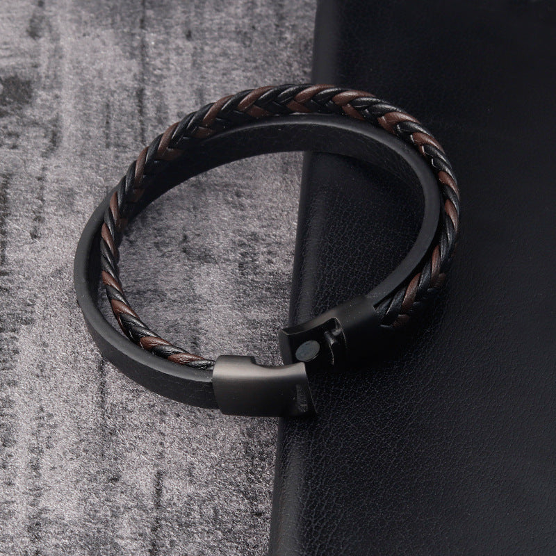 Leather Cord Stainless Steel Braided Bracelet