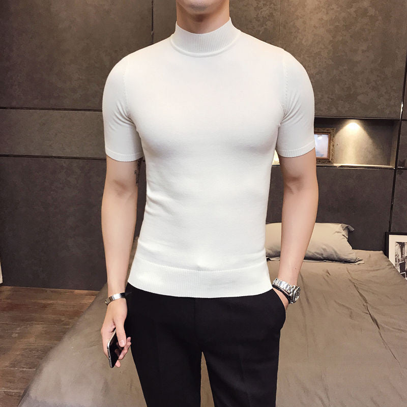 Men's Knitwear Half High Neck Youth Half Sleeve T-shirt