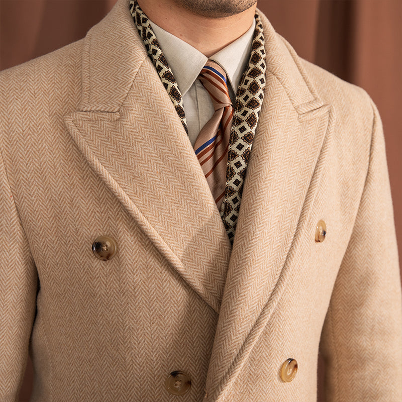 Vintage Men's Wool Herringbone Polo trench Coat