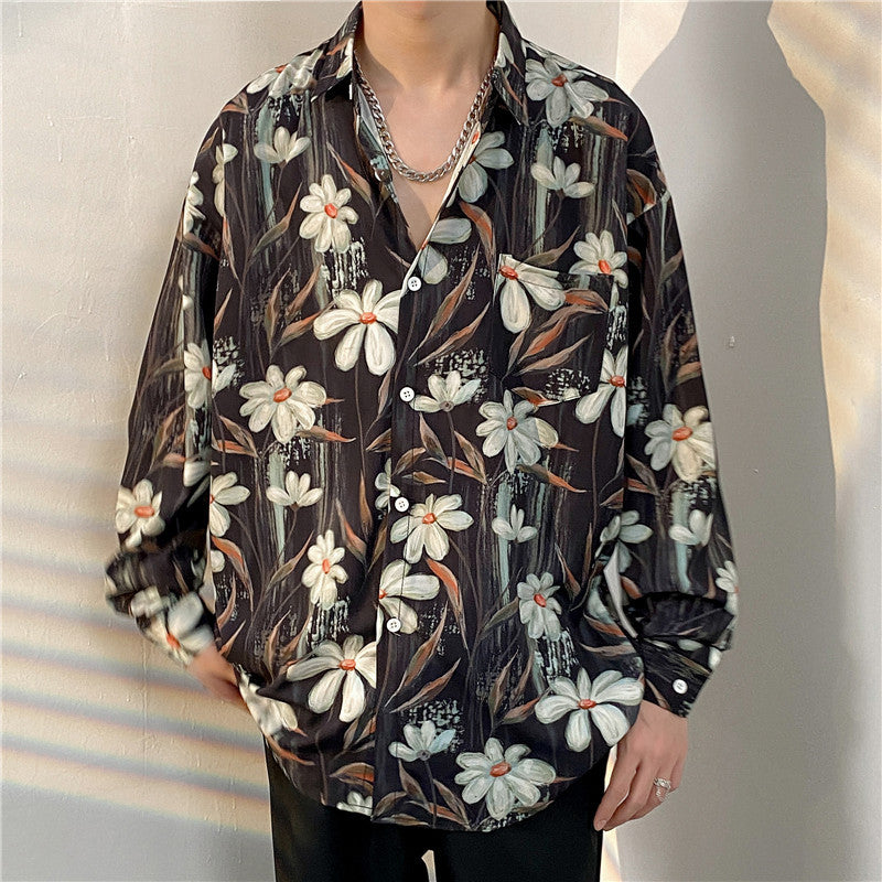Men's Loose Retro Long-sleeved Floral Shirt