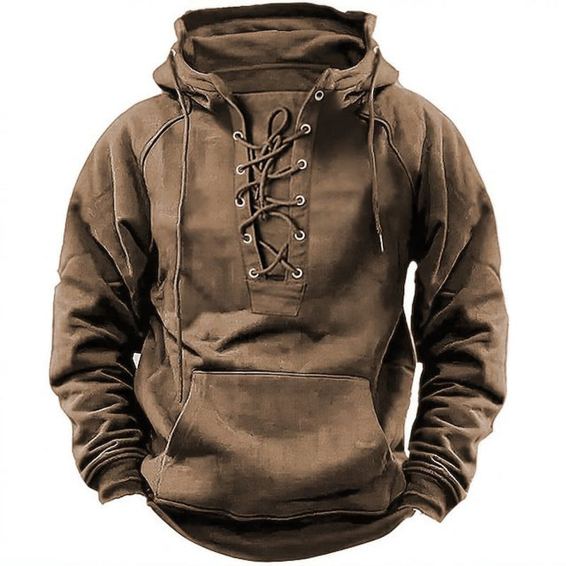 Men's Outdoor Retro Lace-up Hooded Long-sleeved sweater