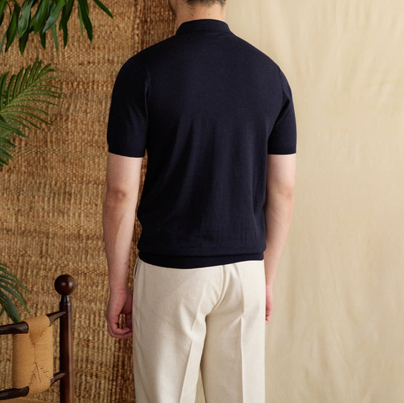 Athens Ribbed Pleated Knit Polo Shirt