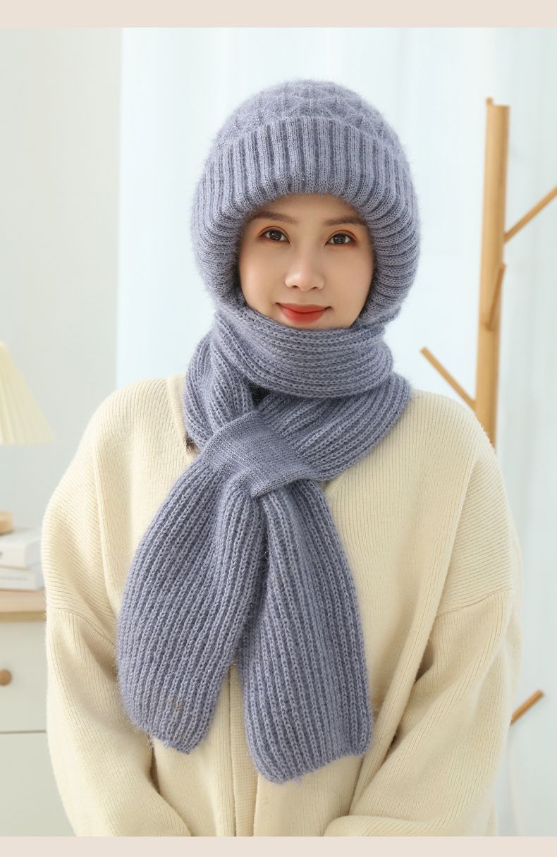 Women's Fleece-lined Scarf And Hat Winter Warm Knitted Hat Scarf