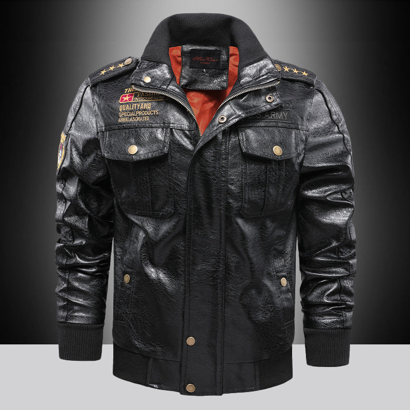 Men's Stand-up Collar Slim Fit Short leather jacket