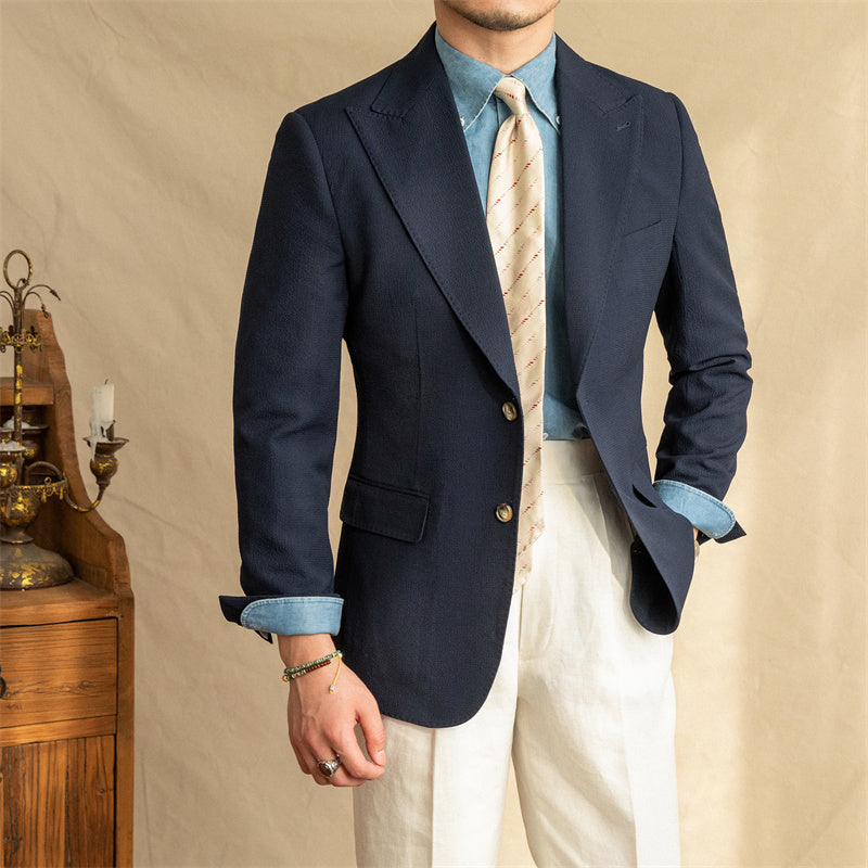 Half-lined Seersucker Light And Breathable Lapel Jacket