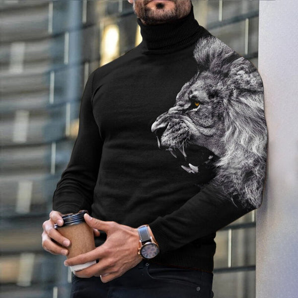 Camiseta de manga larga con cuello alto y estampado de tigre para hombre
