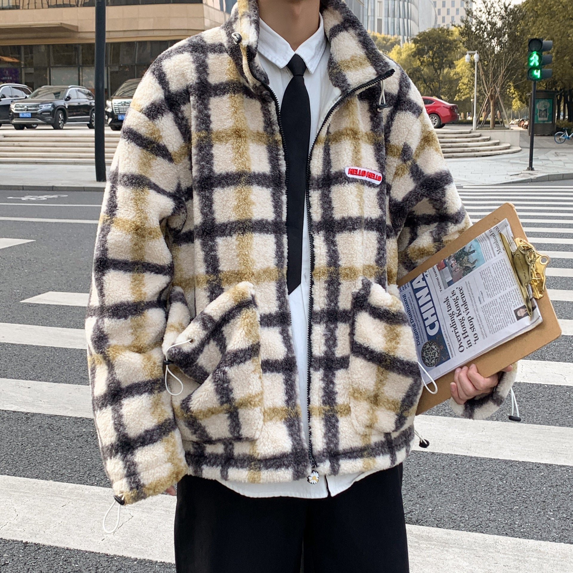 Winter Men Casual Yellow Plaid Jacket