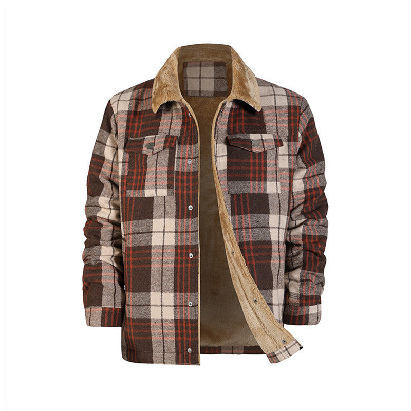 Men's Plaid Flannel Long Sleeve Lapel coat