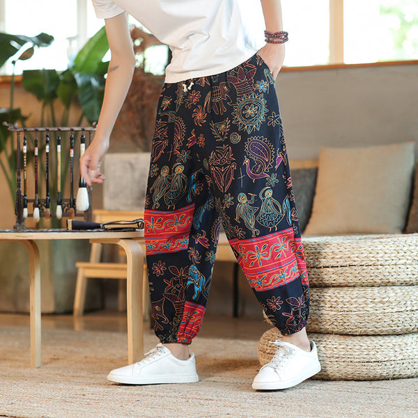 Men's Thin Breathable Cotton And Linen Casual Cropped Harem Pants