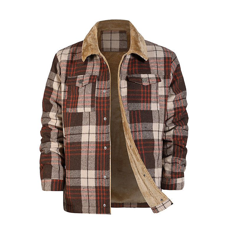 Men's Plaid Flannel Long Sleeve Lapel coat