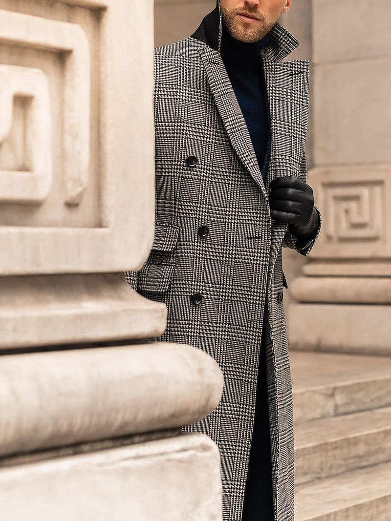 Woolen Double Breasted Checked Overcoat