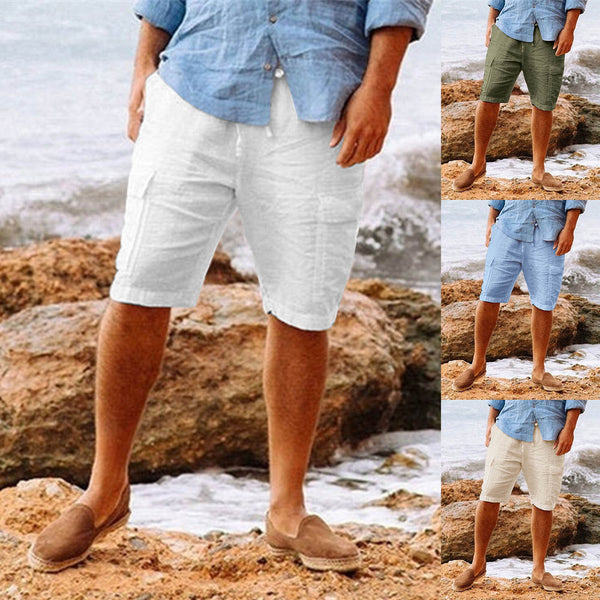 Men's Casual Vacation Beach Hawaiian Cotton Linen Multi-pocket Workwear Shorts