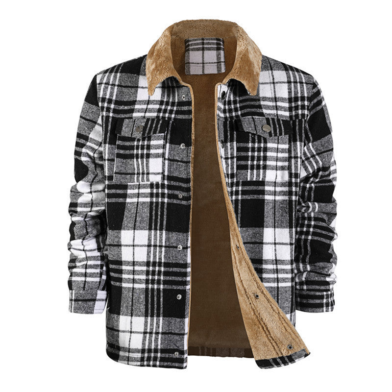 Men's Plaid Flannel Long Sleeve Lapel coat