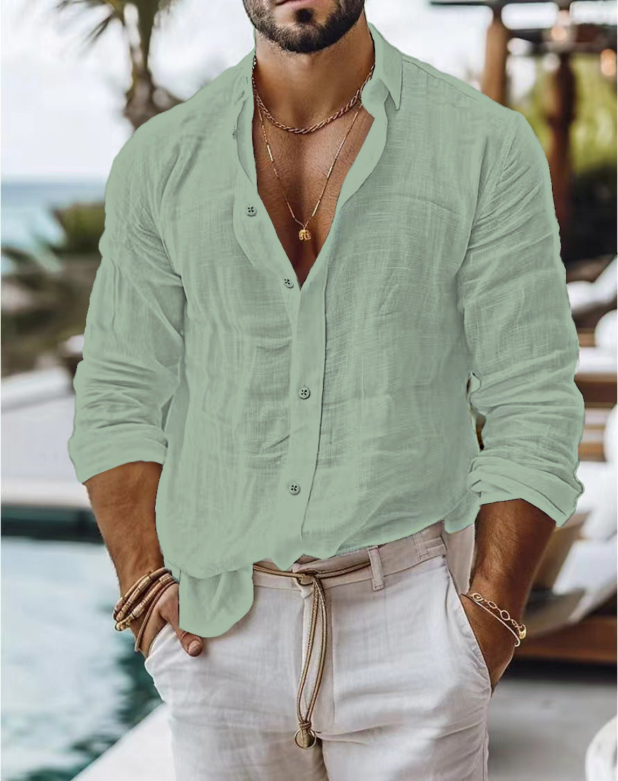 Men's Solid Color Cotton Linen Shirt