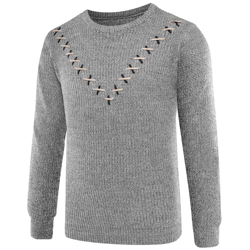 Men's Chest Ribbon Embellished Knitted Sweater