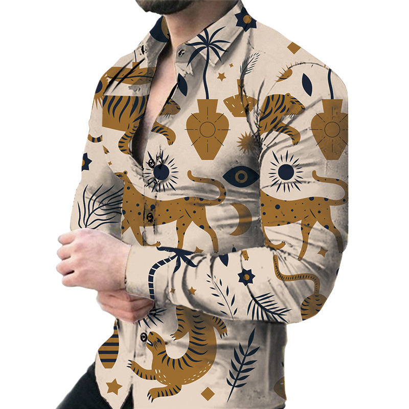 Men's Casual Long Sleeved Floral Shirt