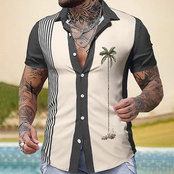 Camisa hawaiana con bolsillo con solapa y estampado de palmeras