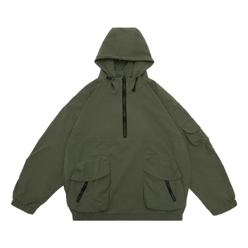 Loose Half Zip Windbreaker Workwear Hooded Jacket