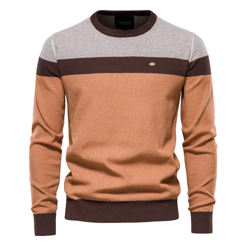 Striped Stitching Long-sleeved Men's Sweater