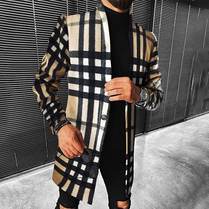 Positioning Single-breasted Casual Plaid Straight Hem Lapel jacket