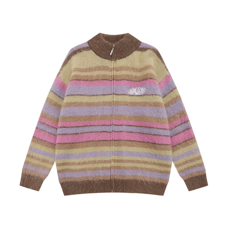 Rainbow Striped Stand Collar Thickened Sweater