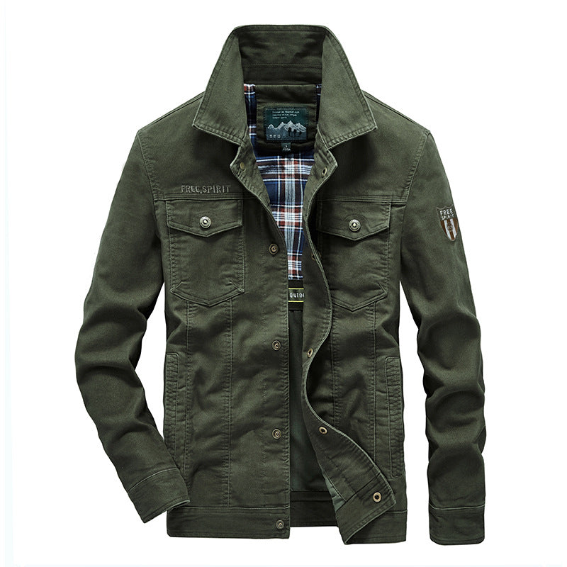 New Men's Cotton Lapel Multi-pocket Work Jacket