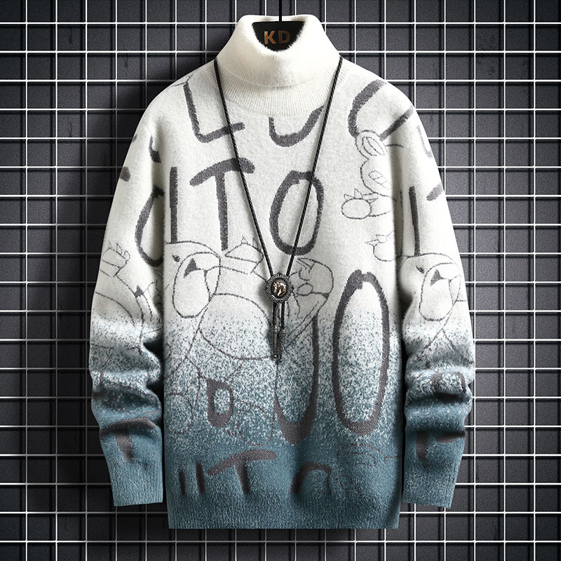 Gradient Mink Fleece Turtleneck Sweater For Men