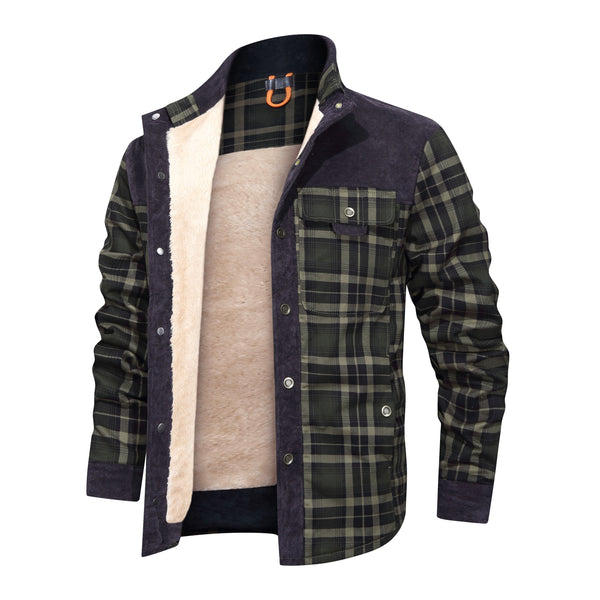 Thickened Shirt Jacket With Classic Plaid Fuzzy Fleece Lining