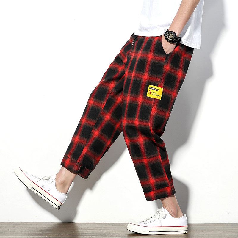 Plaid nine-point pants men