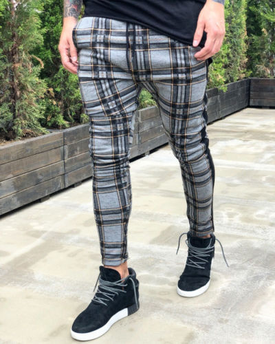 European And American Plaid Print Casual Pants Men