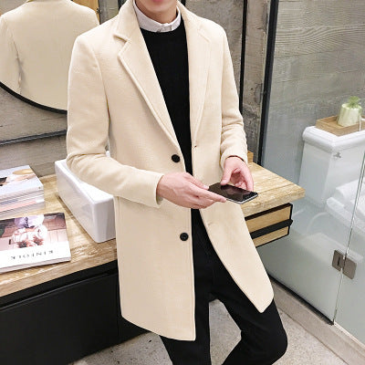 Men's woolen coat slim and handsome long trench coat