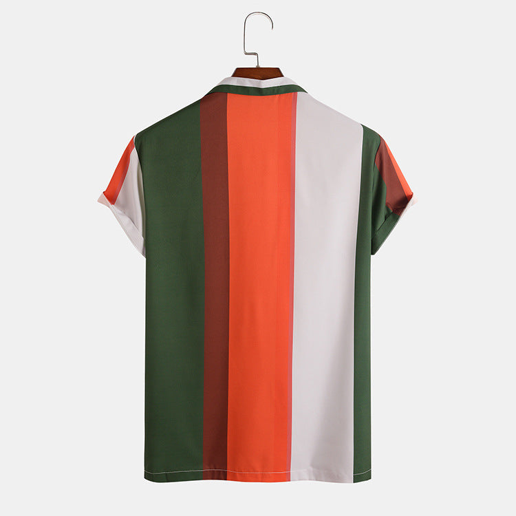 European And American Men's Color-block Striped Shirt