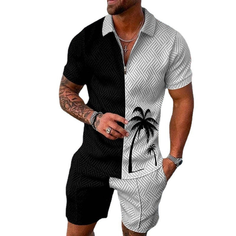 Men's Casual Zipper Short Sleeve summer set