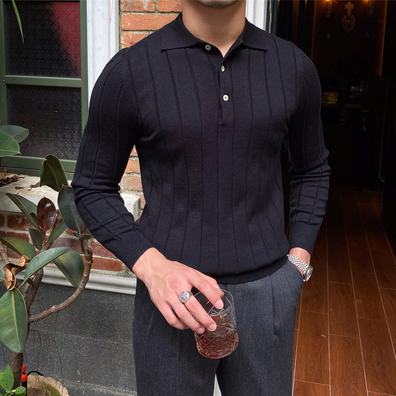 Slim Fit Knitted Lapel Long-sleeved Shirt