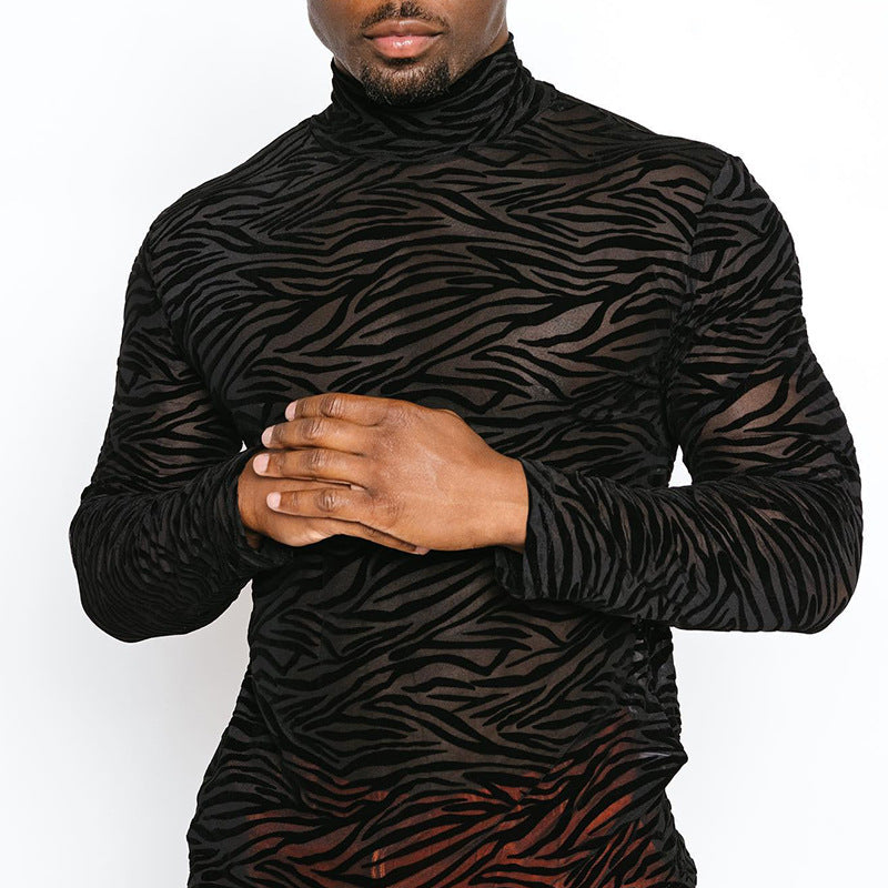 Men's Casual See-through Turtleneck Long Sleeve t-shirt