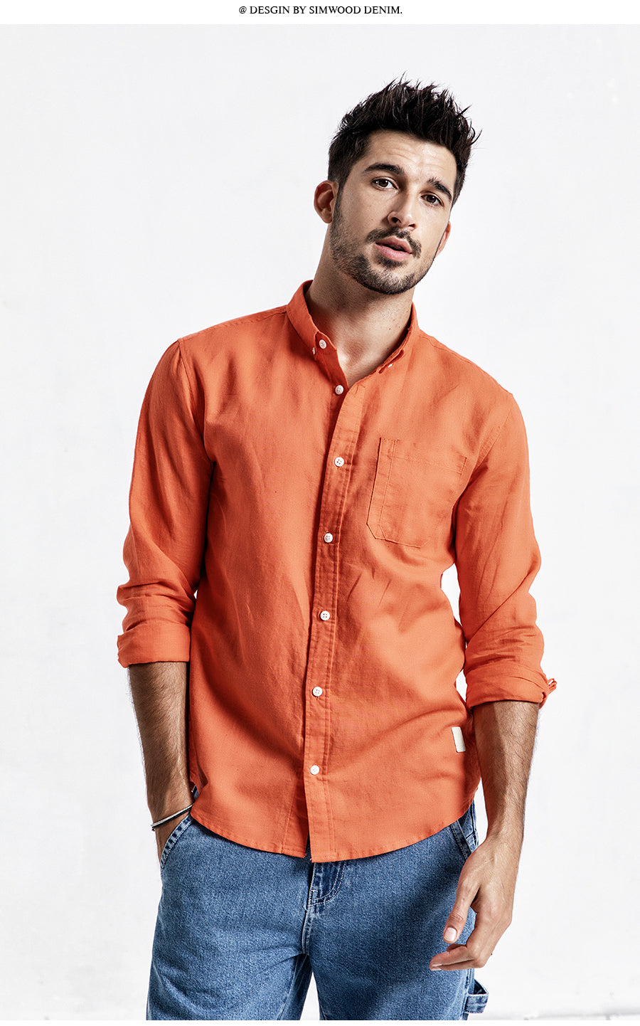 Long-sleeved cotton and linen shirts for men