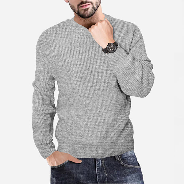 Nuevo Jersey de cuello redondo tejido para hombre, suéter informal liso