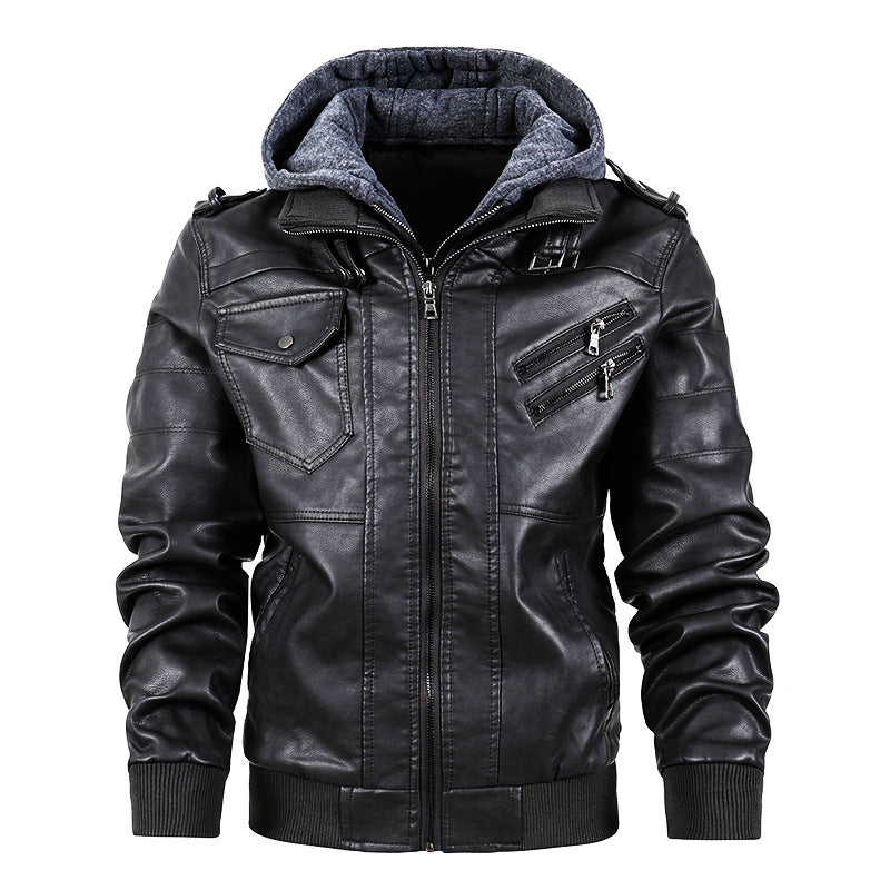 Motorcycle leather men's jackets stand collar