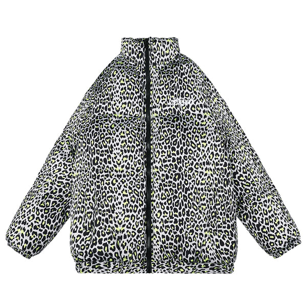 Chaqueta tipo pan acolchada con cuello alto y estampado de leopardo