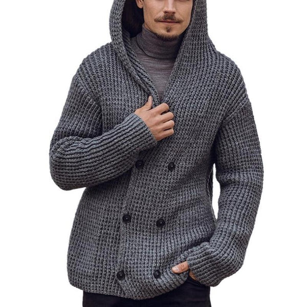 Solid Color Long Sleeve Knitted Coat Men