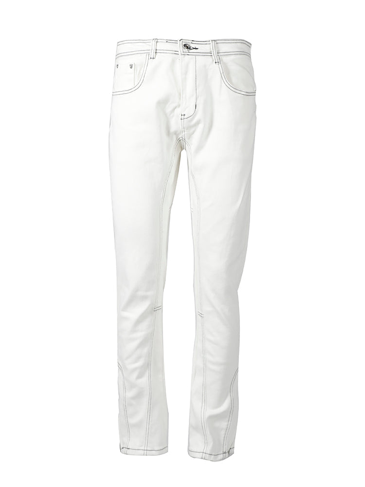 Three-dimensional Tailoring Of White Jeans With Contour Line Split Zipper