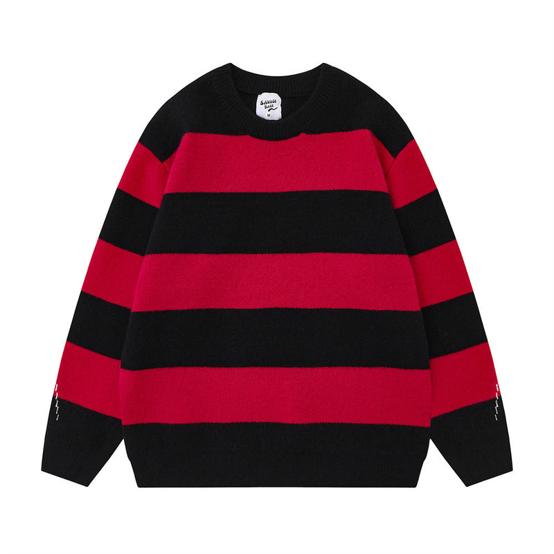 Contrast Color Striped Loose Sweater Men