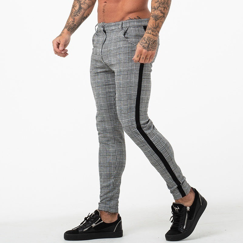 Small plaid trousers with high elasticity