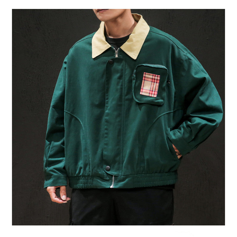 Contrast collar lapel tooling jacket men