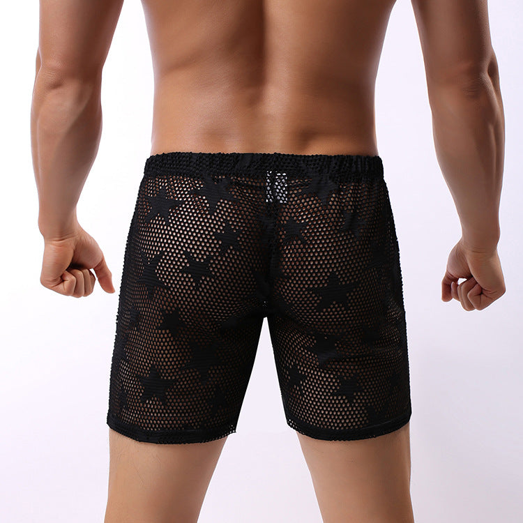 Casual comfort star mesh hollow low waist shorts men