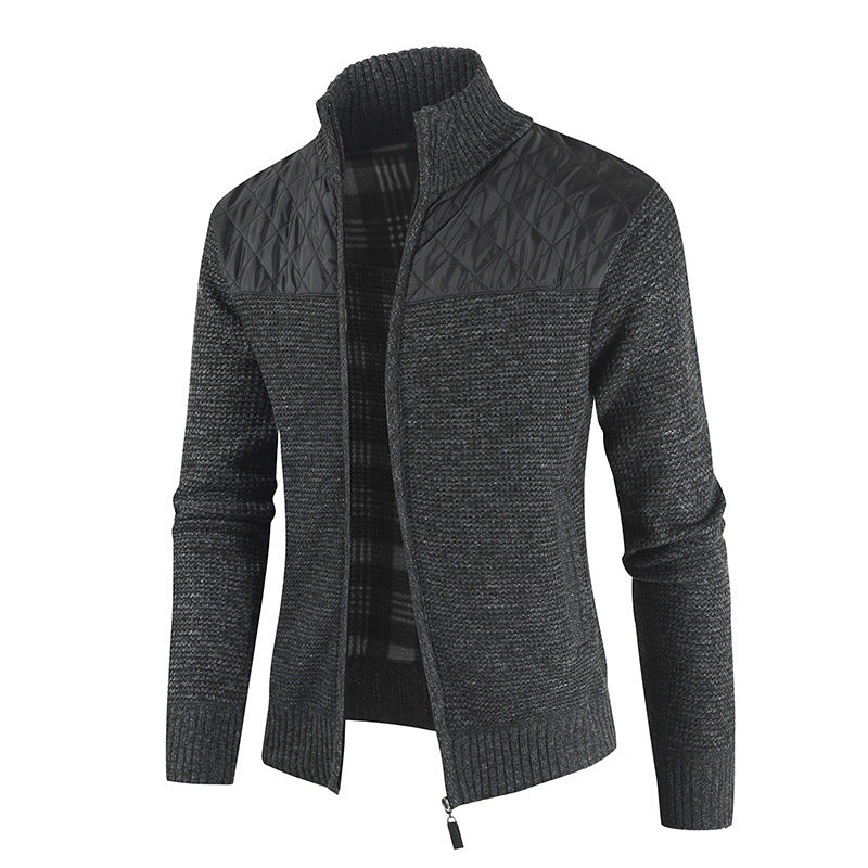 Maglione cardigan casual da uomo con cuciture spesse e fodera in pile